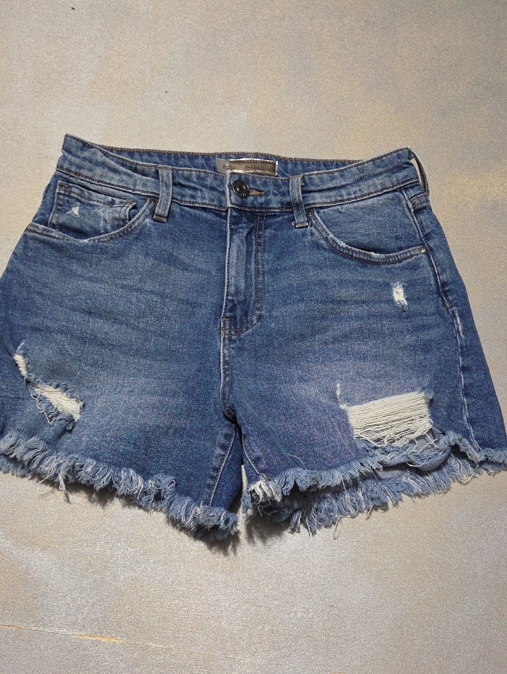 Kut from the Kloth Medium Blue Distressed Frayed Hem Denim Shorts